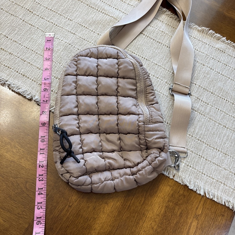 KATYDID Beige Quilted Crossbody Sling Bag Zip Closure Adjustable Strap Small